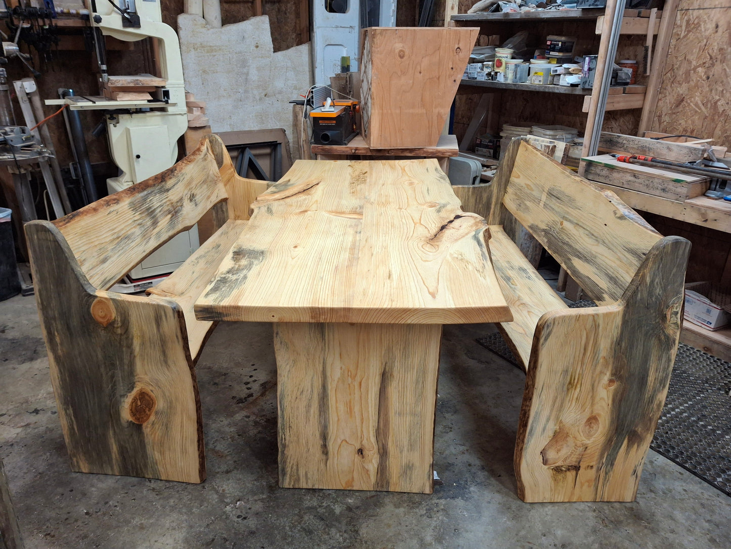 Solid Pine Dining Table Set: W - Bench Seats
