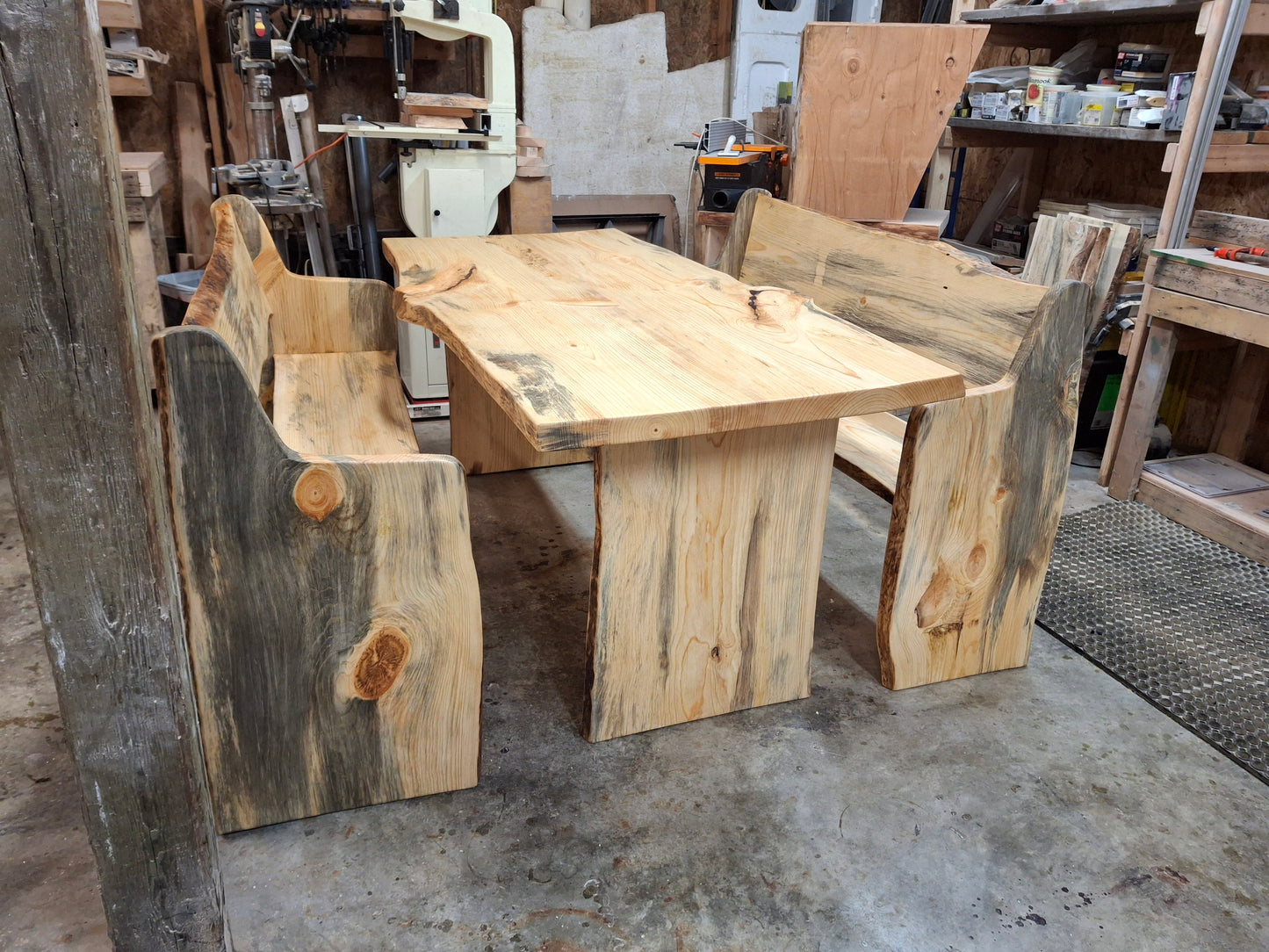 Solid Pine Dining Table Set: W - Bench Seats