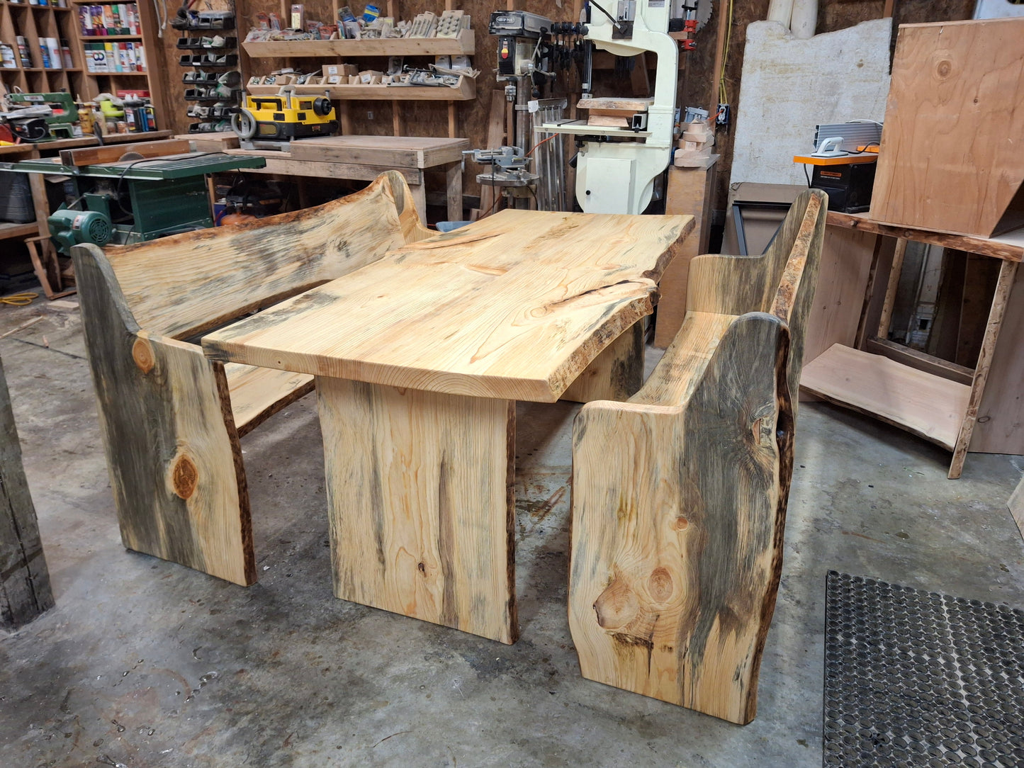 Solid Pine Dining Table Set: W - Bench Seats